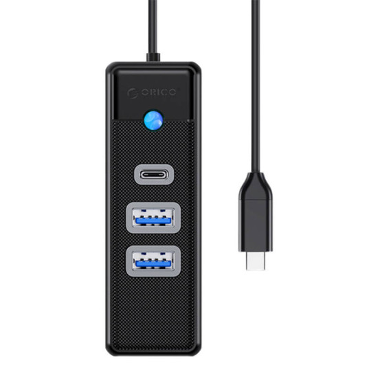 Adapter Hub USB-C do 2x USB 3.0 + USB-C Orico, 5 Gbps, 0.15m (czarny) Adapter Hub USB-C do 2x USB 3.0 + USB-C Orico, 5 Gbps, 0.15m (czarny)