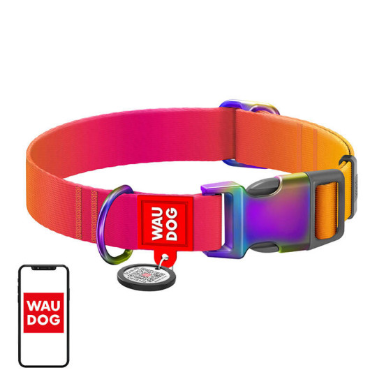 Nylon dog collar with QR code Waudog gradient, blue, size L Nylon dog collar with QR code Waudog gradient, blue, size L