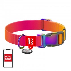 Nylon dog collar with QR code Waudog gradient, orange, size M