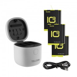 Telesin Allin Box αδιάβροχος φορτιστής τριών καναλιών + 3 μπαταρίες για GoPro Hero 12 / 11 / 10 / 9 (GP-BTR-906-GY-B)