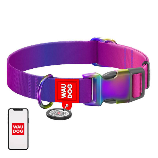 Nylon dog collar with QR code WAUDOG 15 mm wide, 25-35 cm long purple Nylon dog collar with QR code WAUDOG 15 mm wide, 25-35 cm long purple