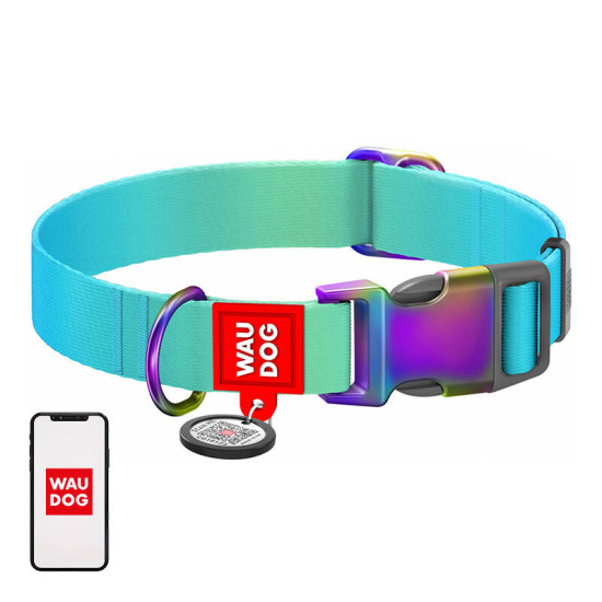 Nylon dog collar with QR code WAUDOG 15 mm wide, 25-35 cm long blue Nylon dog collar with QR code WAUDOG 15 mm wide, 25-35 cm long blue